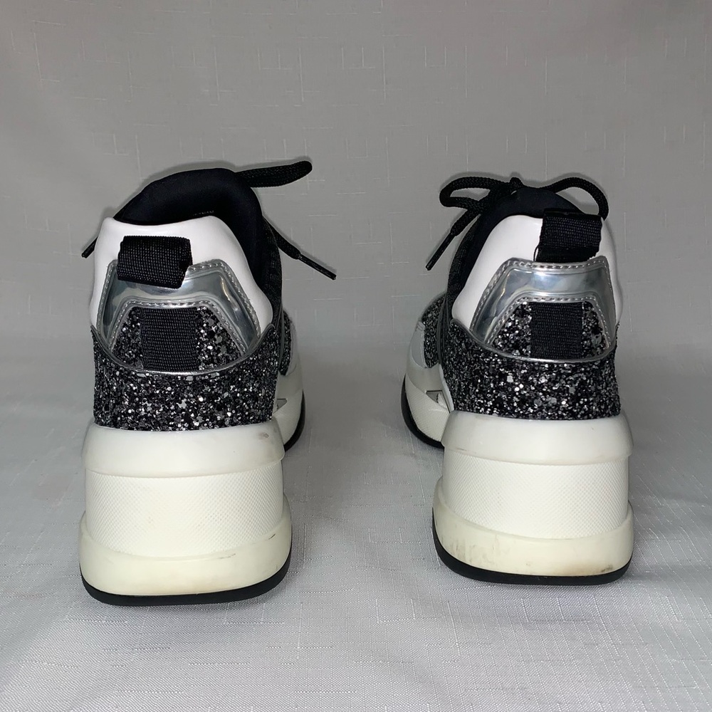 MICHAEL KORS Olympia Glitter Trainer Sneaker Women’s Black Silver 8.5M Lace Up - Picture 10 of 17